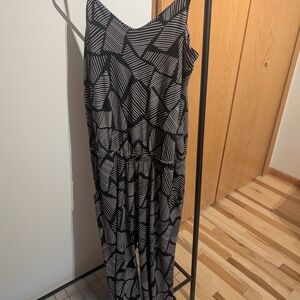 Allison Joy Black and Cream Striped Jumpsuit